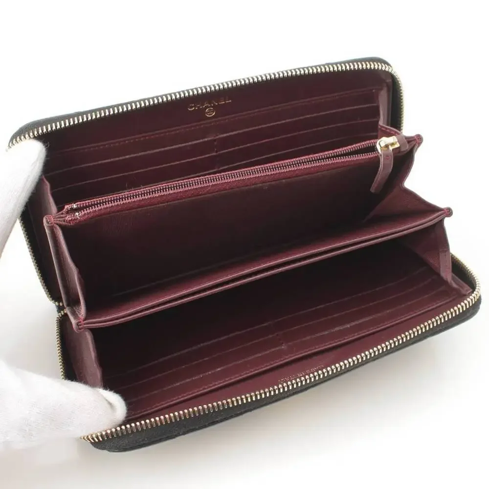 Chanel Lambskin Wallet Black Pins Patches Matelasse